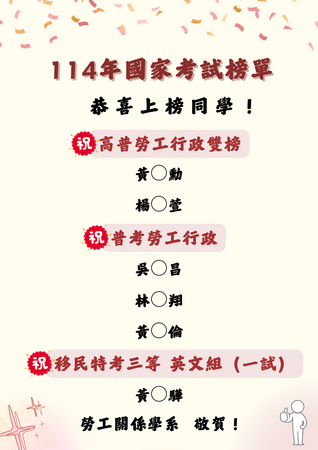 恭賀本系在校學生及系友考取114年度國家考試🥳圖片